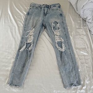 Hollister High Rise Distressed Jeans in Light Blue